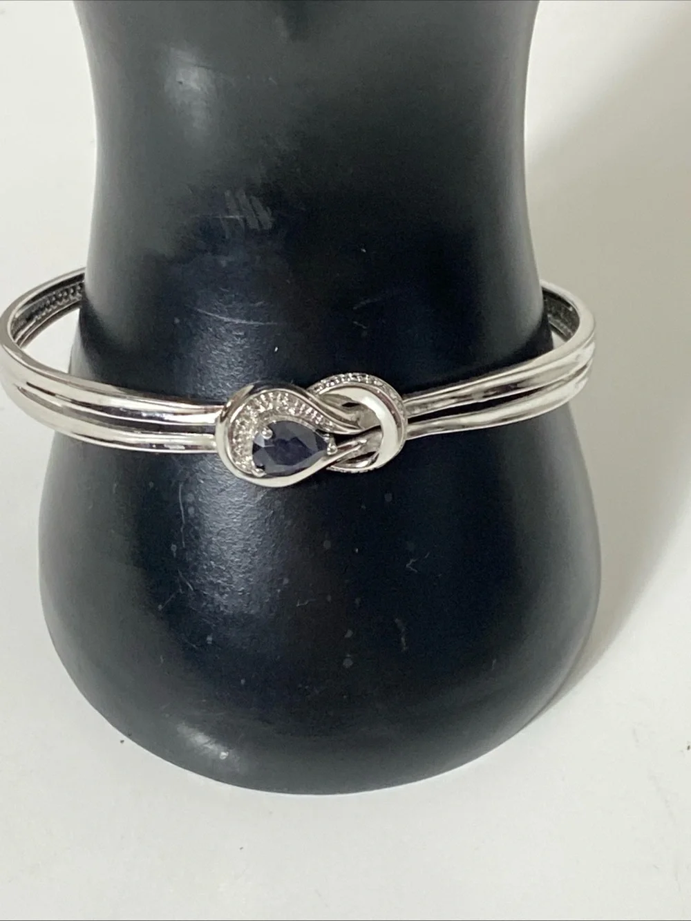 PAJ BB Bracelet With Blue Sapphire Silver Tone Cuff Bangle 6.75”